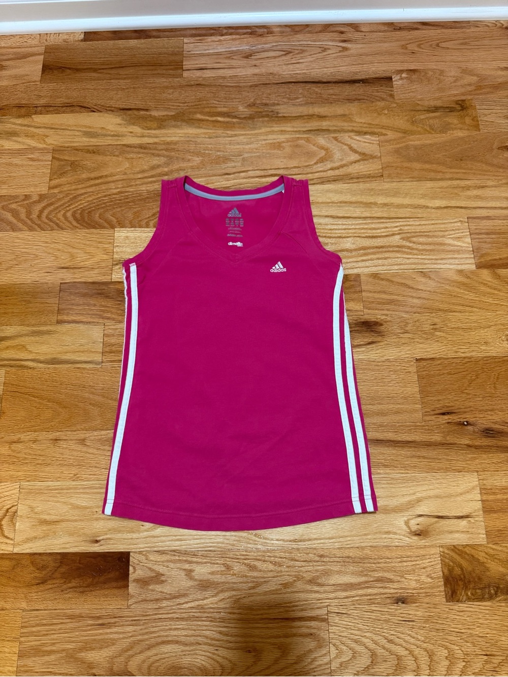 adidas Climalite Breathable Girls Solid Pink/White V-Neck Tank Top XS